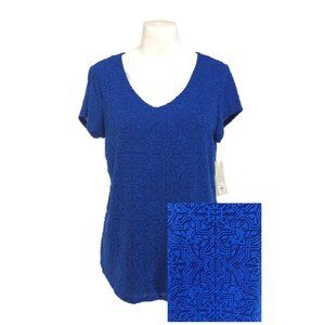 Dana Buchman Blue Textured Top Aztec Pattern Shirt